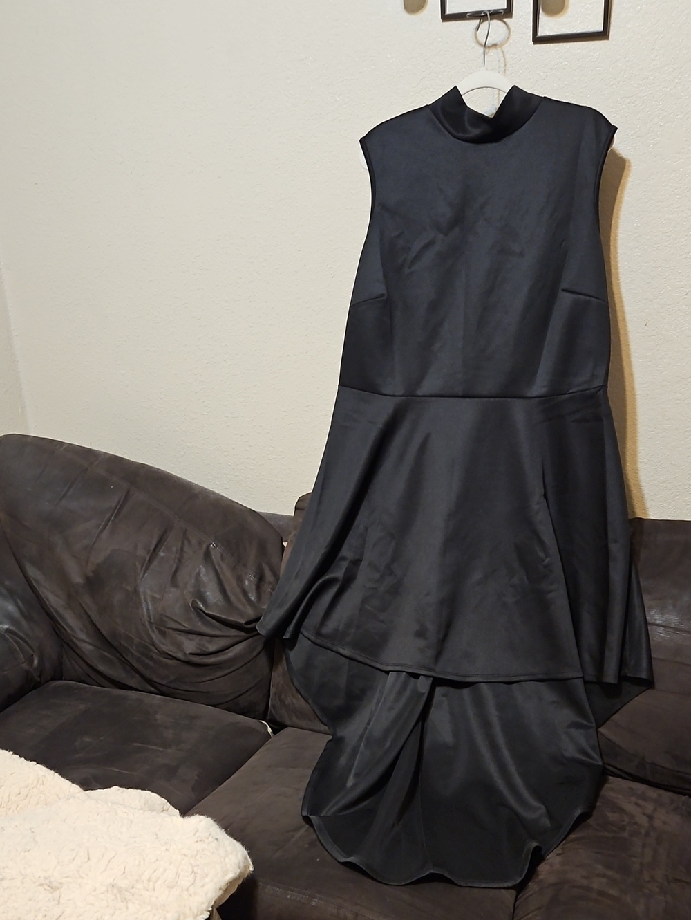 Ashley Stewart Black High-Low Layered Satin Dress